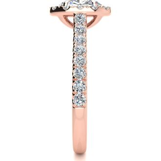 Moissanite Engagement Ring; 1 Carat Oval Shape Halo Moissanite Engagement Ring in 14 Karat Rose Gold