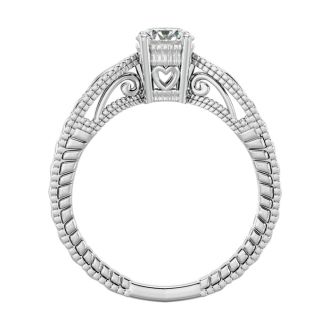 Round Engagement Rings, 1/2 Carat Diamond Solitaire Engagement Ring with Tapered Etched Band Crafted In 14 Karat White Gold