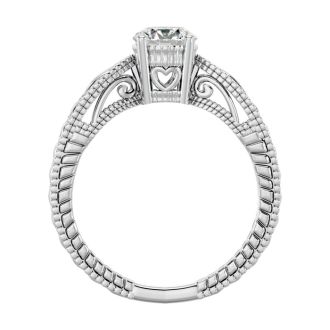 Round Engagement Rings, 3/4 Carat Diamond Solitaire Engagement Ring with Tapered Etched Band Crafted In 14 Karat White Gold