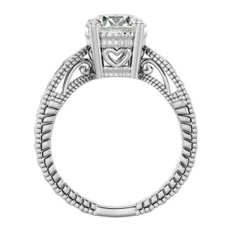 Round Engagement Rings, 2 Carat Diamond Solitaire Engagement Ring with Tapered Etched Band Crafted In 14 Karat White Gold