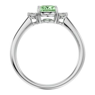 1.15 Carat Oval Shape Green Amethyst and Two Diamond Ring In 14 Karat White Gold