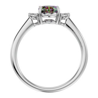 1-1/7 Carat Oval Shape Mystic Topaz Ring and Two Diamonds In 14 Karat White Gold