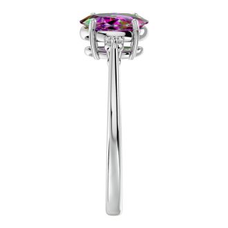 1-1/7 Carat Oval Shape Mystic Topaz Ring and Two Diamonds In 14 Karat White Gold