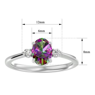 1-1/7 Carat Oval Shape Mystic Topaz Ring and Two Diamonds In 14 Karat White Gold