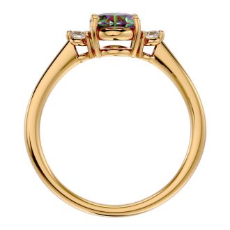 1-1/7 Carat Oval Shape Mystic Topaz Ring and Two Diamonds In 14 Karat Yellow Gold