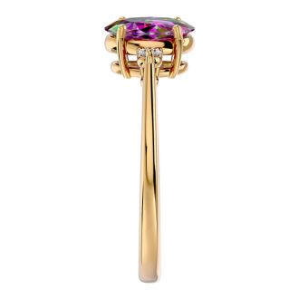 1-1/7 Carat Oval Shape Mystic Topaz Ring and Two Diamonds In 14 Karat Yellow Gold