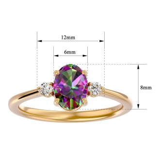 1-1/7 Carat Oval Shape Mystic Topaz Ring and Two Diamonds In 14 Karat Yellow Gold