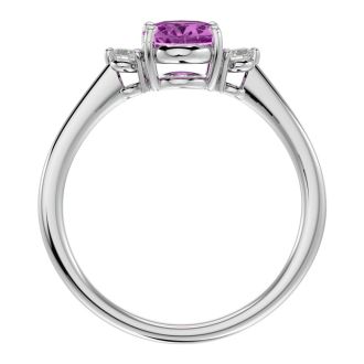 Pink Gemstones 1 1/2 Carat Oval Shape Pink Topaz and Two Diamond Ring In 14 Karat White Gold