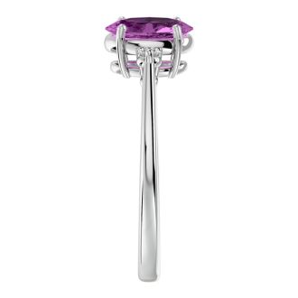 Pink Gemstones 1 1/2 Carat Oval Shape Pink Topaz and Two Diamond Ring In 14 Karat White Gold