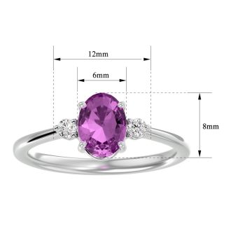 Pink Gemstones 1 1/2 Carat Oval Shape Pink Topaz and Two Diamond Ring In 14 Karat White Gold