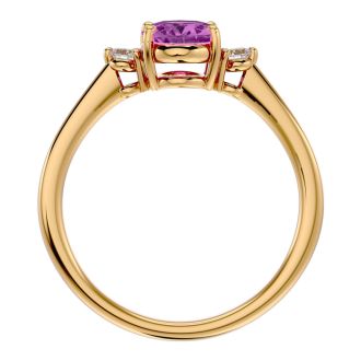 Pink Gemstones 1 1/2 Carat Oval Shape Pink Topaz and Two Diamond Ring In 14 Karat Yellow Gold
