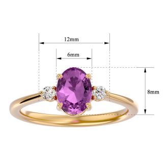 Pink Gemstones 1 1/2 Carat Oval Shape Pink Topaz and Two Diamond Ring In 14 Karat Yellow Gold