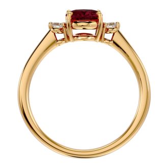 Garnet Ring: Garnet Jewelry: 1 1/2 Carat Oval Shape Garnet and Two Diamond Ring In 14 Karat Yellow Gold