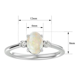 1 Carat Oval Shape Opal Ring with Two Diamonds In 14 Karat White Gold