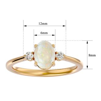 1 Carat Oval Shape Opal Ring with Two Diamonds In 14 Karat Yellow Gold
