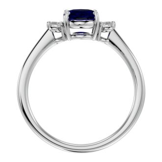1 3/4 Carat Oval Shape Sapphire and Two Diamond Ring In 14 Karat White Gold