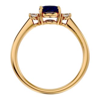1 3/4 Carat Oval Shape Sapphire and Two Diamond Ring In 14 Karat Yellow Gold