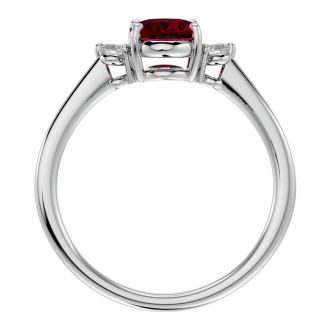 1.65 Carat Oval Shape Ruby and Two Diamond Ring In 14 Karat White Gold
