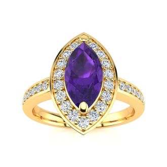 1 Carat Marquise Amethyst and Diamond Ring In 14 Karat Yellow Gold