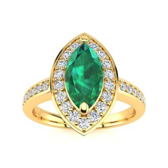 1 Carat Marquise Emerald and Diamond Ring In 14 Karat Yellow Gold