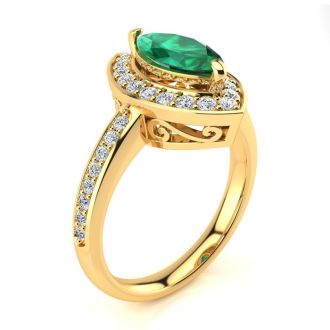 1 Carat Marquise Emerald and Diamond Ring In 14 Karat Yellow Gold