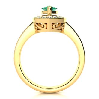 1 Carat Marquise Emerald and Diamond Ring In 14 Karat Yellow Gold