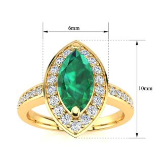 1 Carat Marquise Emerald and Diamond Ring In 14 Karat Yellow Gold