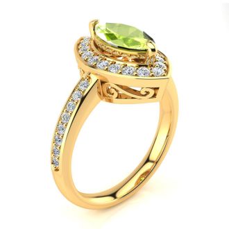 1 Carat Marquise Peridot and Diamond Ring In 14 Karat Yellow Gold
