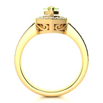 1 Carat Marquise Peridot and Diamond Ring In 14 Karat Yellow Gold