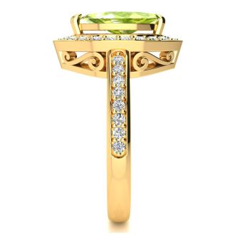 1 Carat Marquise Peridot and Diamond Ring In 14 Karat Yellow Gold
