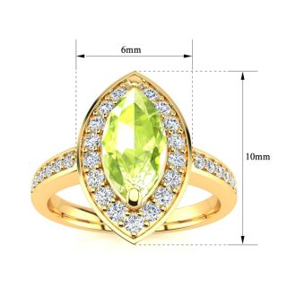1 Carat Marquise Peridot and Diamond Ring In 14 Karat Yellow Gold