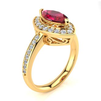 1 Carat Marquise Ruby and Diamond Ring In 14 Karat Yellow Gold