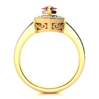 1 Carat Marquise Ruby and Diamond Ring In 14 Karat Yellow Gold