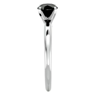 1 Carat Black Diamond Solitaire Engagement Ring In 14 Karat White Gold