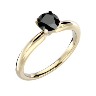 1 Carat Black Diamond Solitaire Engagement Ring In 14 Karat Yellow Gold