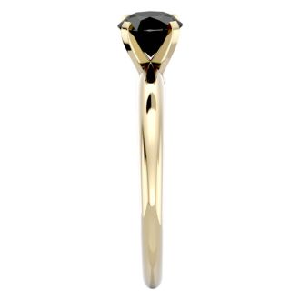 1 Carat Black Diamond Solitaire Engagement Ring In 14 Karat Yellow Gold