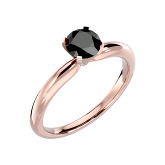 1 Carat Black Diamond Solitaire Engagement Ring In 14 Karat Rose Gold