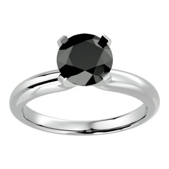 2 Carat Black Diamond Solitaire Engagement Ring In 14 Karat White Gold