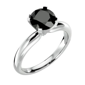 2 Carat Black Diamond Solitaire Engagement Ring In 14 Karat White Gold