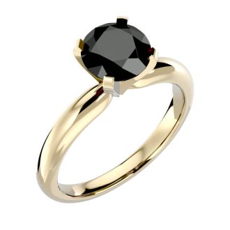 2 Carat Black Diamond Solitaire Engagement Ring In 14 Karat Yellow Gold