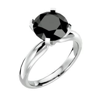 4 Carat Black Diamond Solitaire Engagement Ring In 14 Karat White Gold