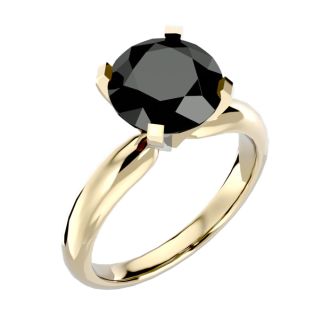 4 Carat Black Diamond Solitaire Engagement Ring In 14 Karat Yellow Gold