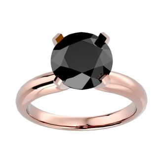 4 Carat Black Diamond Solitaire Engagement Ring In 14 Karat Rose Gold
