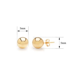 24K Yellow Gold Vermeil Polish Finished 5mm Ball Stud Earrings With Friction Backs  