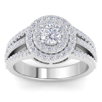 1 1/2 Carat Double Halo Diamond Engagement Ring In 14 Karat White Gold