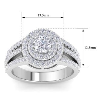 1 1/2 Carat Double Halo Diamond Engagement Ring In 14 Karat White Gold