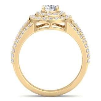1 1/2 Carat Double Halo Diamond Engagement Ring In 14 Karat Yellow Gold