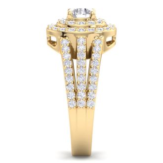 1 1/2 Carat Double Halo Diamond Engagement Ring In 14 Karat Yellow Gold