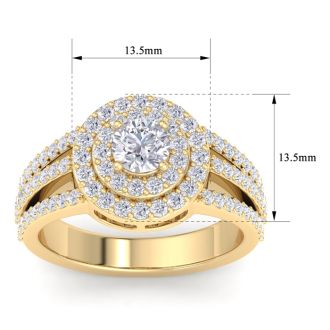 1 1/2 Carat Double Halo Diamond Engagement Ring In 14 Karat Yellow Gold