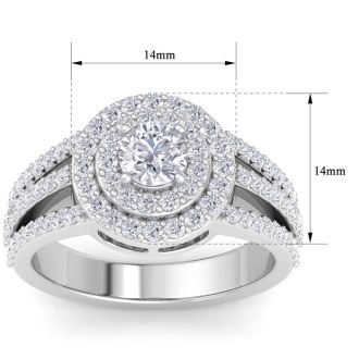Moissanite Engagement Ring; 2 Carat Moissanite Double Halo Engagement Ring In 14 Karat White Gold